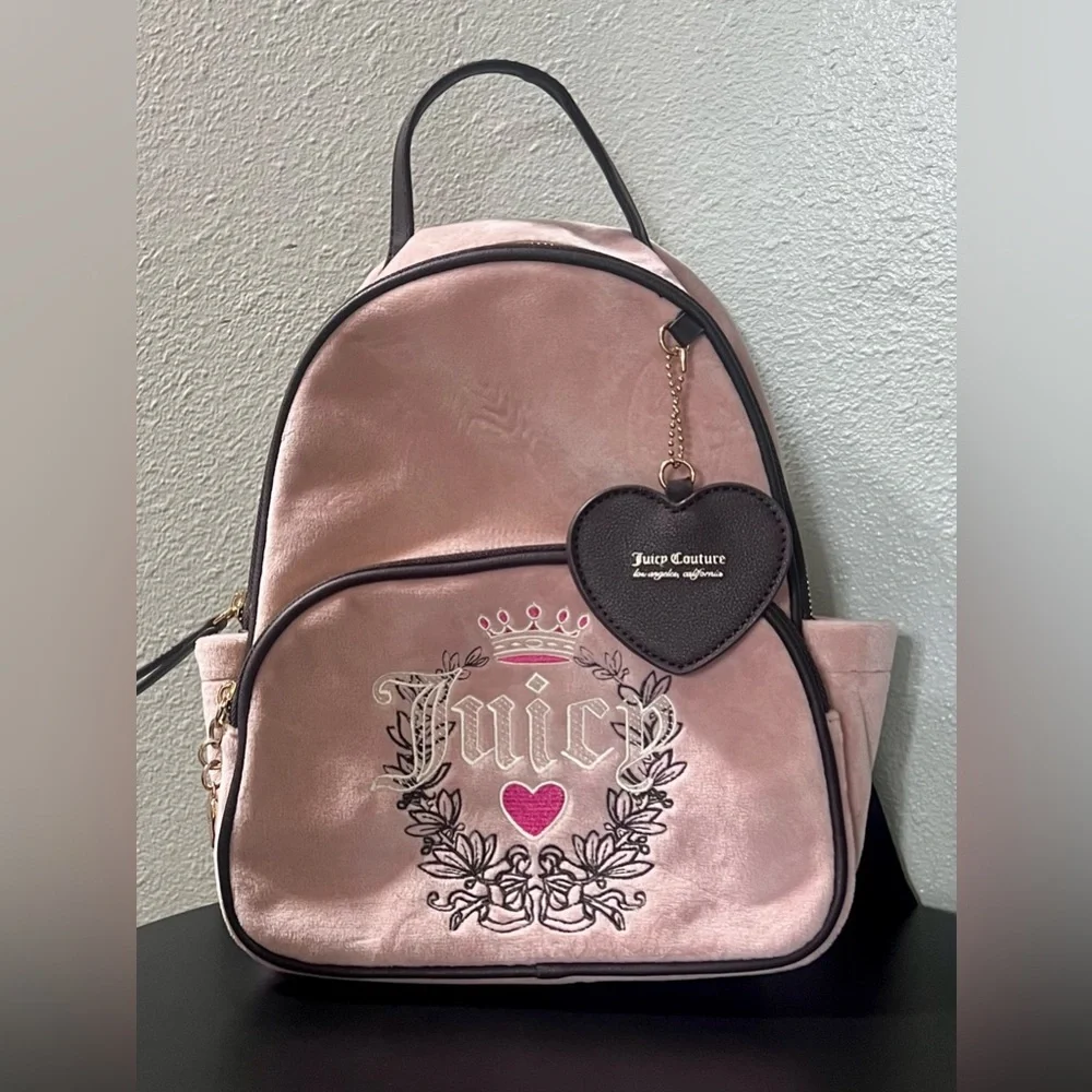 NEW Juicy Couture POWDER BLUSH HERITAGE BACKPACK Mini Bag Purse with Heart Charm